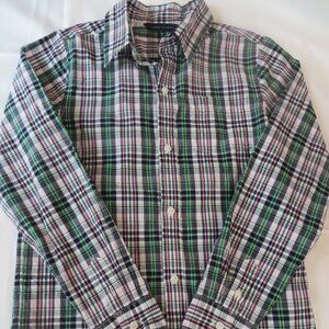 Janie and Jack Boys Button Down | Plaid | Navy/Green/Pink | Size 8